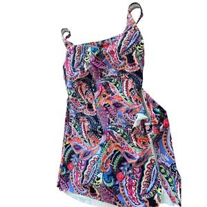 Anne Cole Wrap Tie Swim Dress XL Purple Paisley One Piece‎ Skirted NWT